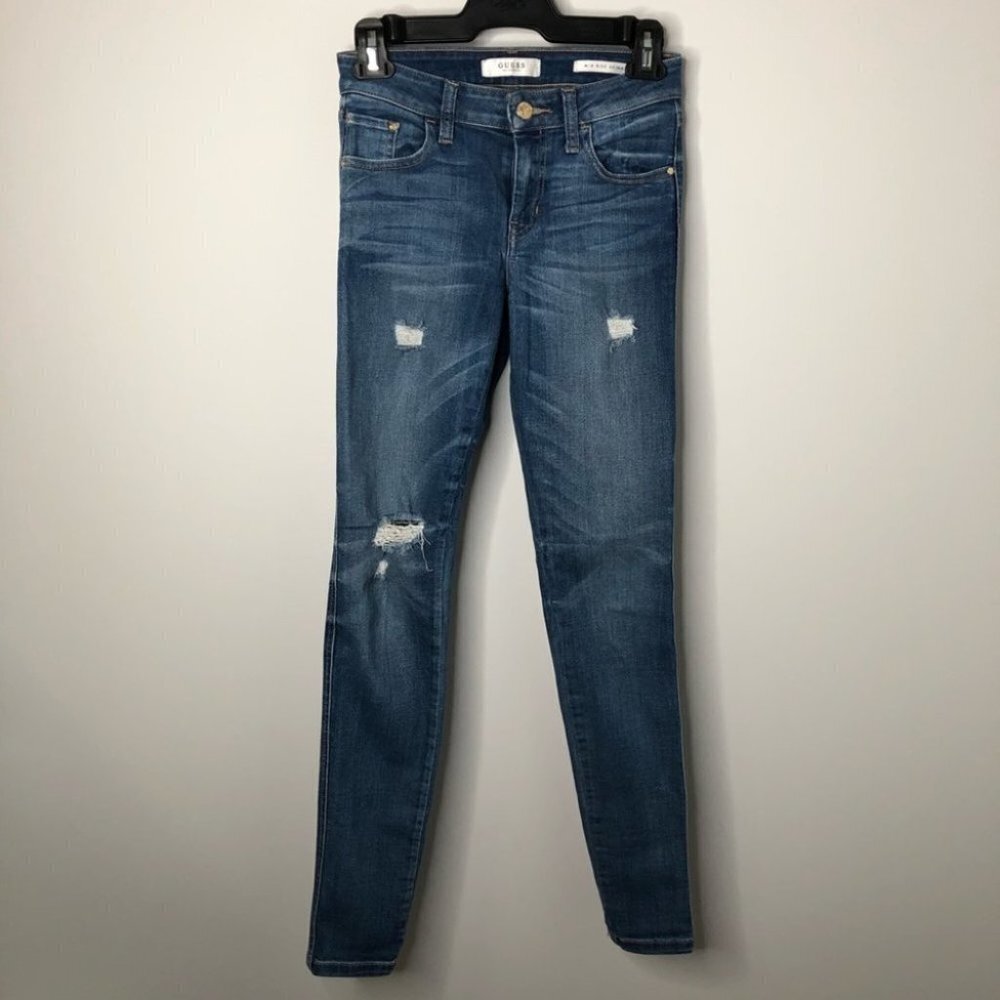 GUESS Distressed Mid-Rise Medium Wash‎ Skinny  Jeans Size 24